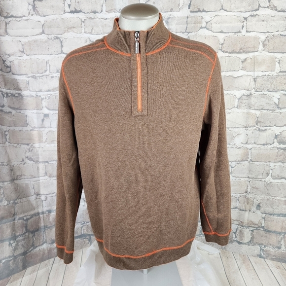 Tommy Bahama Reversible 1/2 Zip Sweater Burnt Orange Taupe Heather Size - Picture 9 of 13